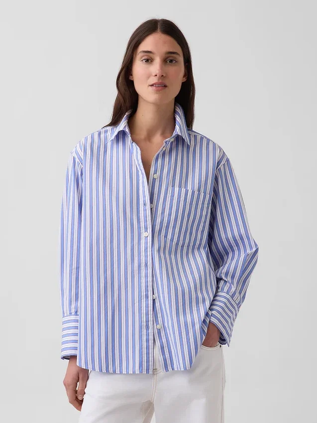 Grande chemise rayée en popeline de coton bio