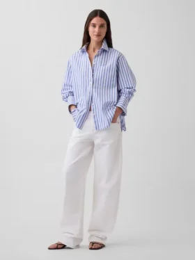 Grande chemise rayée en popeline de coton bio