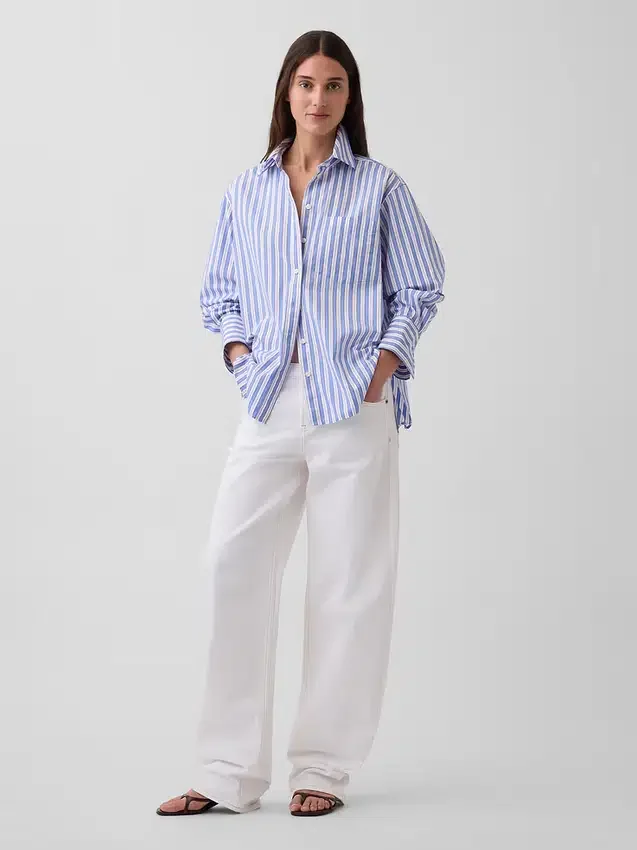 Grande chemise rayée en popeline de coton bio