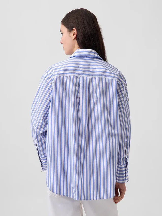 Grande chemise rayée en popeline de coton bio
