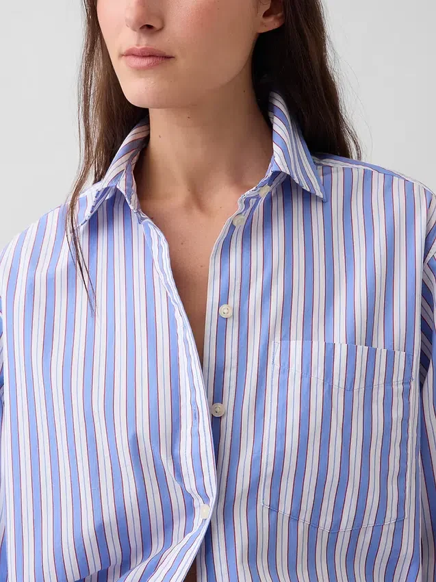 Grande chemise rayée en popeline de coton bio