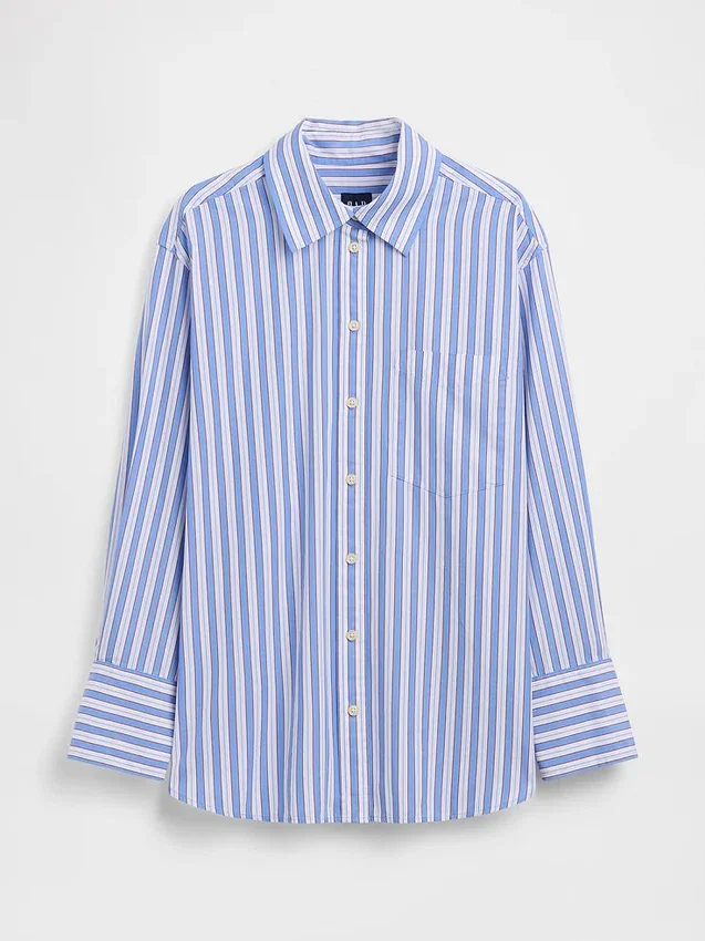 Grande chemise rayée en popeline de coton bio