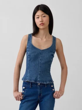 Haut ajusté en denim à basque