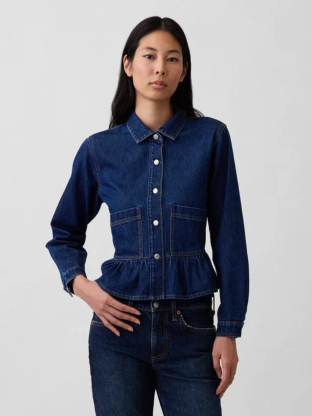 Haut ajusté en denim à basque