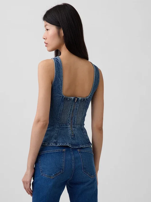 Haut ajusté en denim à basque