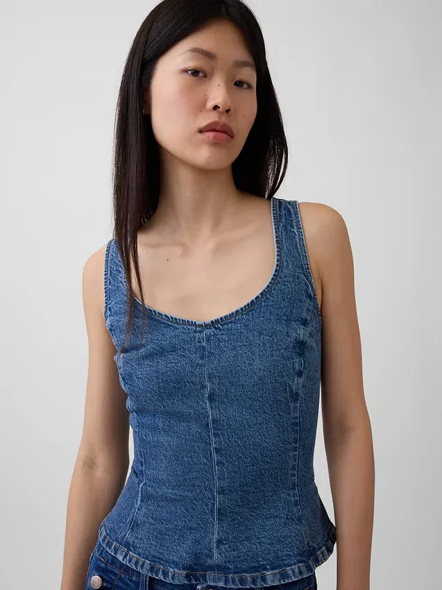 Haut ajusté en denim à basque