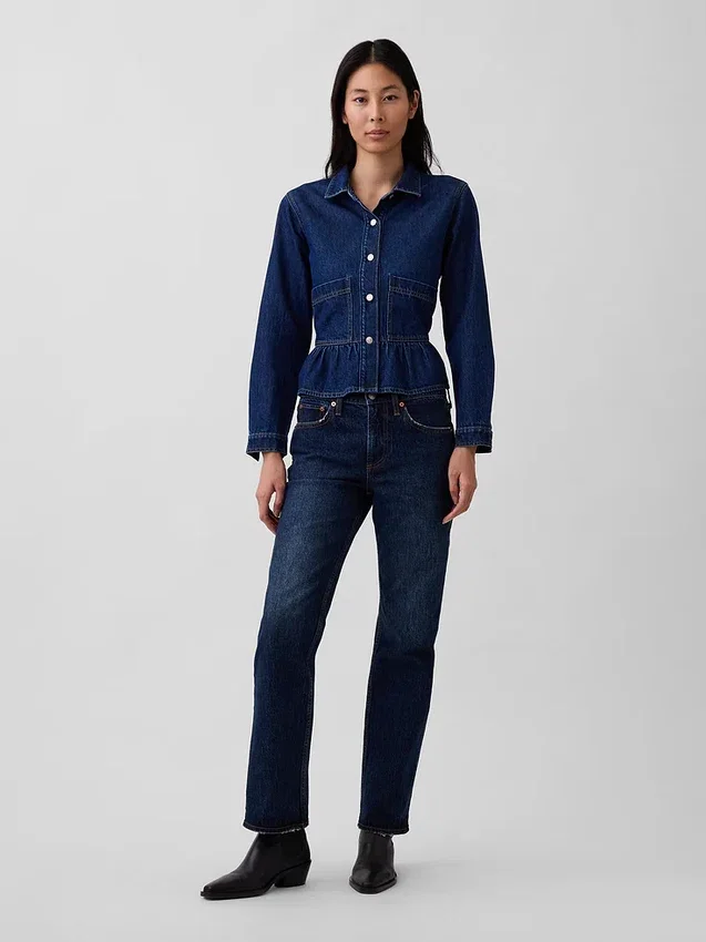 Jeans droit décontracté à taille mi-haute