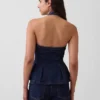 Haut ajusté en denim à col licou et bas à volants