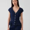 Haut ajusté en denim à manches courtes et bas à basque
