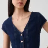 Haut ajusté en denim à manches courtes et bas à basque