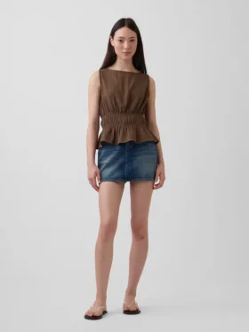Haut à basque en gaze de coton smockée à la taille