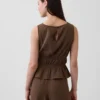 Haut à basque en gaze de coton smockée à la taille