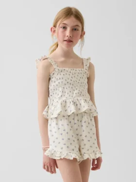Haut à basque smocké en gaze de coton pour enfant