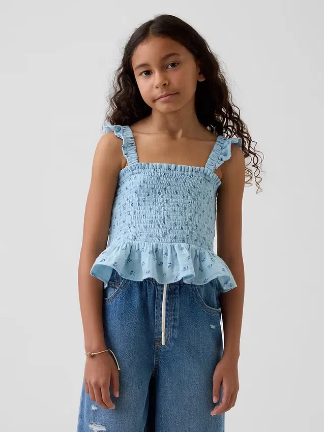 Haut à basque smocké en gaze de coton pour enfant