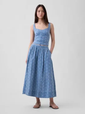 Jupe longue à œillets à taille haute