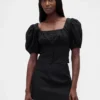 Haut corset court à manches bouffantes en mélange de lin