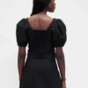Haut corset court à manches bouffantes en mélange de lin