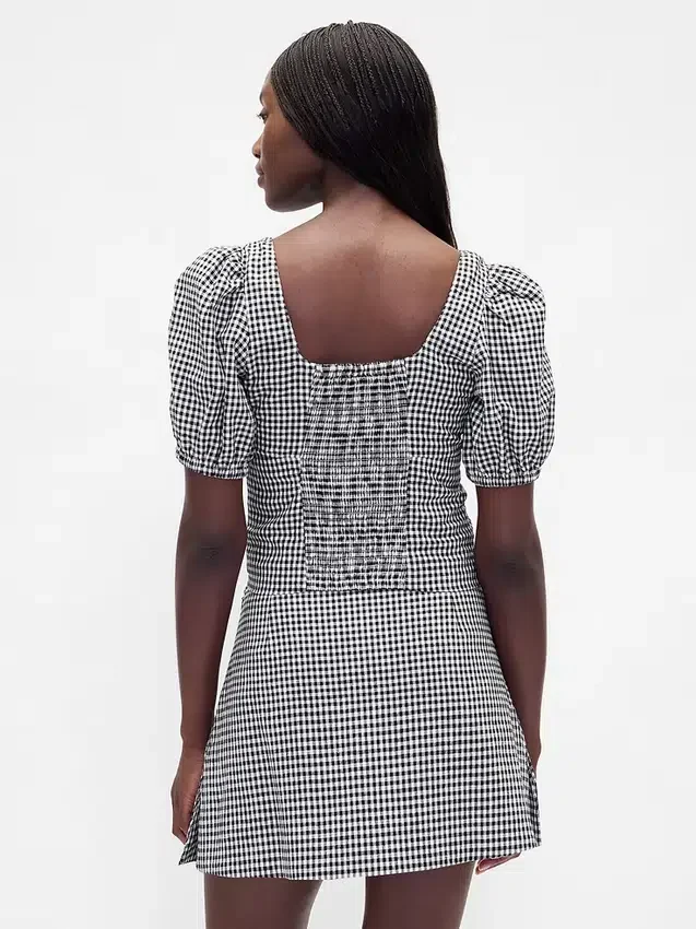 Haut corset court à manches bouffantes en mélange de lin
