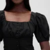 Haut corset court à manches bouffantes en mélange de lin