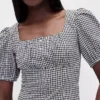 Haut corset court à manches bouffantes en mélange de lin