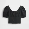 Haut corset court à manches bouffantes en mélange de lin