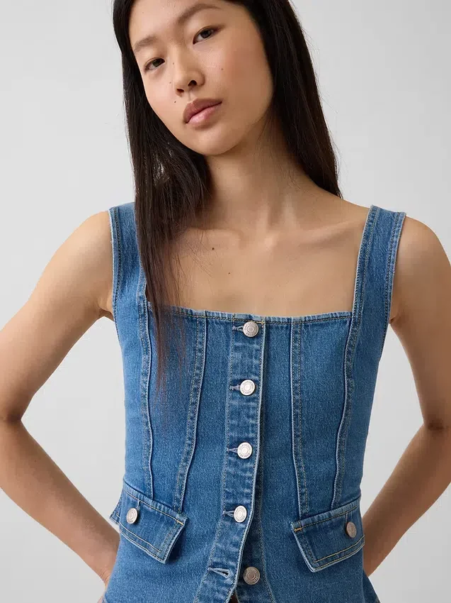 Haut corset à poches en denim