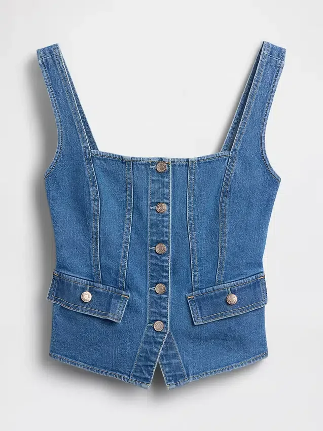 Haut corset à poches en denim