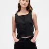Haut court à boutons en mélange de lin