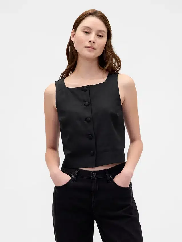Haut court à boutons en mélange de lin