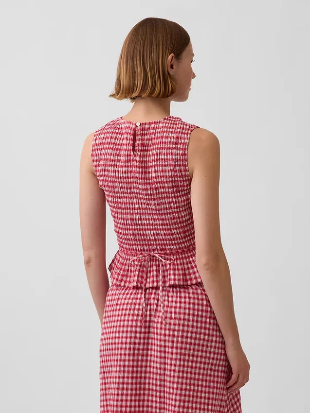 Haut court à volants en vichy smocké