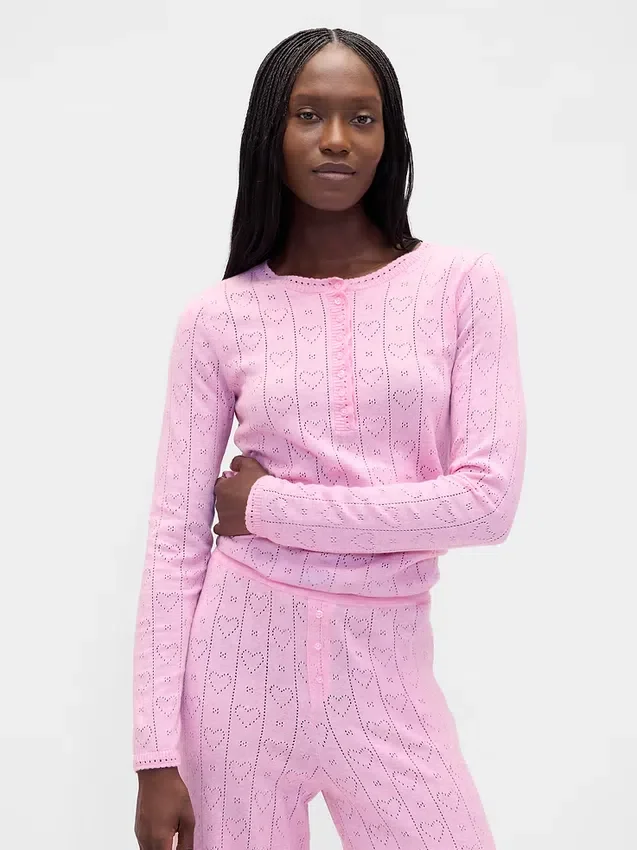 Haut de pyjama léger CashSoft en pointelle à motif cœur