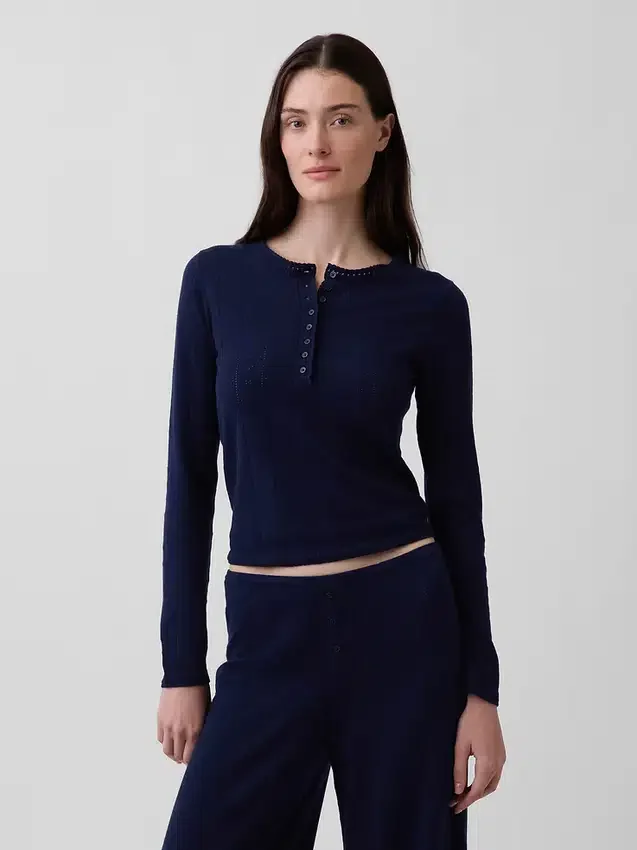 Haut de pyjama léger CashSoft en pointelle à motif cœur