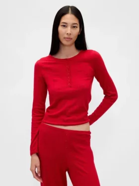 Haut de pyjama léger CashSoft en pointelle à motif cœur