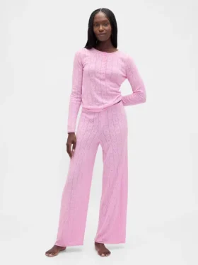 Haut de pyjama léger CashSoft en pointelle à motif cœur