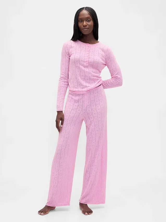 Haut de pyjama léger CashSoft en pointelle à motif cœur