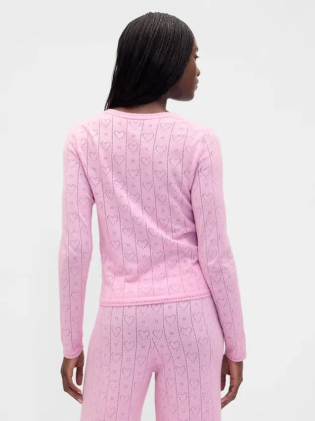Haut de pyjama léger CashSoft en pointelle à motif cœur