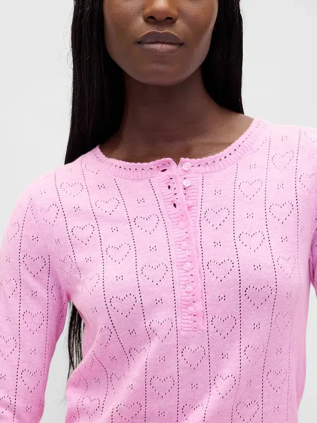 Haut de pyjama léger CashSoft en pointelle à motif cœur