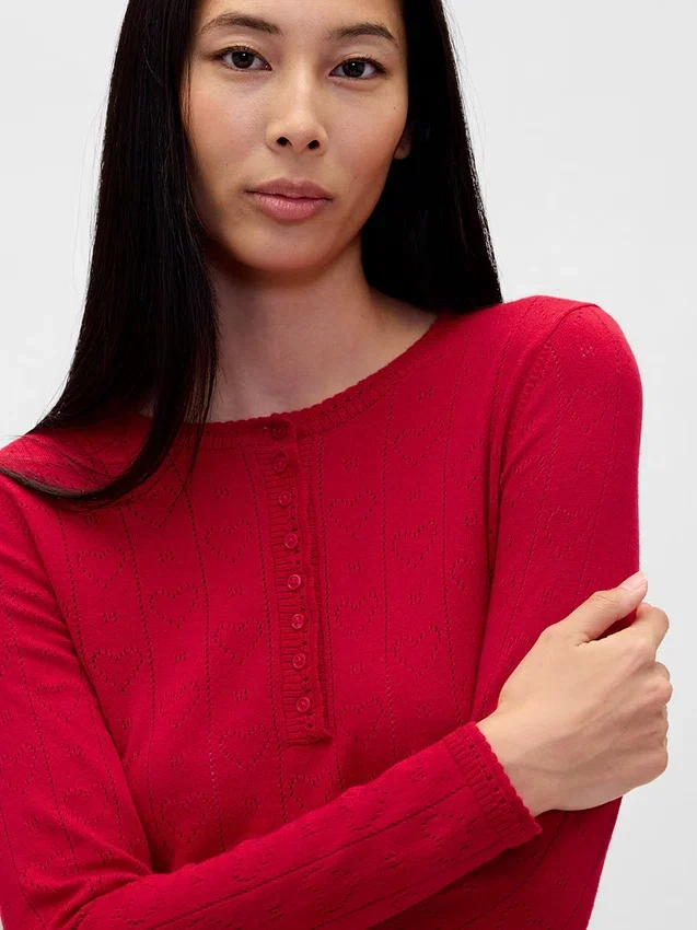 Haut de pyjama léger CashSoft en pointelle à motif cœur