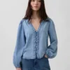 Haut en denim à manches bouffantes