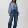 Haut en denim à manches bouffantes