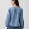 Haut en denim à manches bouffantes