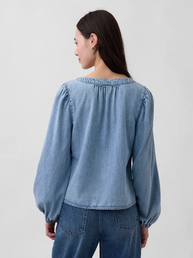 Haut en denim à manches bouffantes