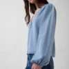 Haut en denim à manches bouffantes