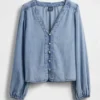 Haut en denim à manches bouffantes