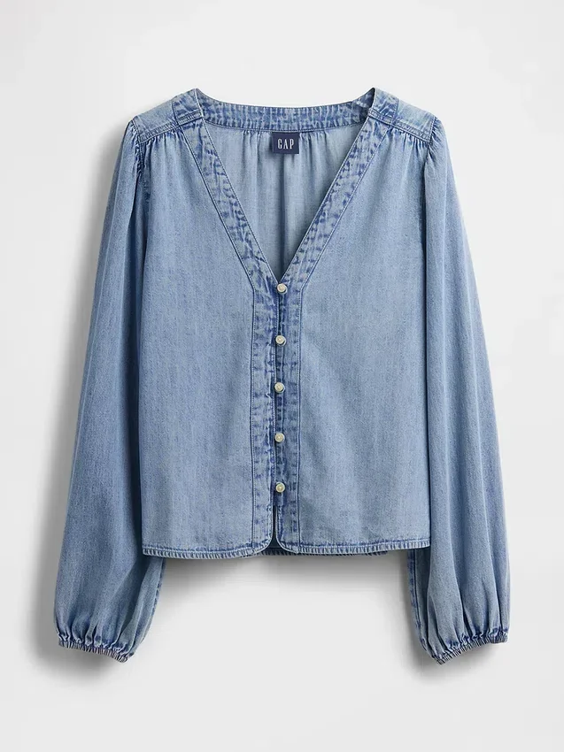 Haut en denim à manches bouffantes
