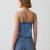 Haut en denim ultra-doux à encolure carrée et coutures apparentes