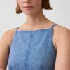 Haut en denim ultra-doux à encolure carrée et coutures apparentes