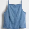 Haut en denim ultra-doux à encolure carrée et coutures apparentes