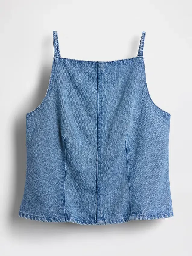 Haut en denim ultra-doux à encolure carrée et coutures apparentes
