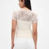 Haut en maille de nylon extensible et douce avec dentelle florale
